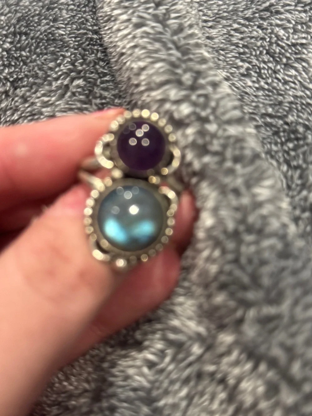 Source Unknown Sterling Silver Double Gemstone Ring - Blue & Purple